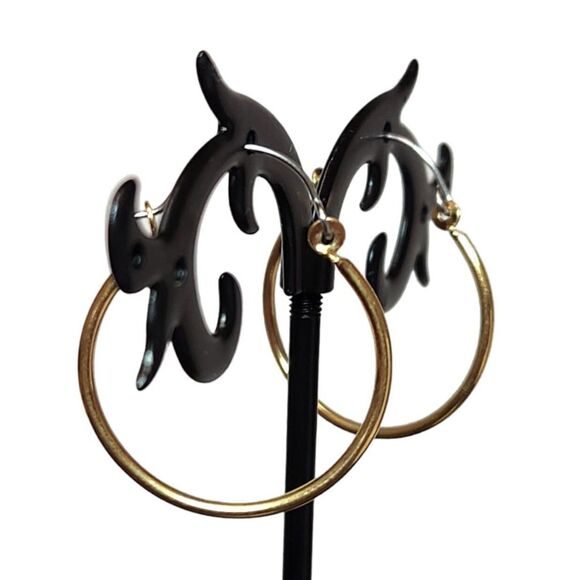 Minimalist 10K Gold Plated 1" Hoop Earrings Classy Old Money Feminine Latch Back - Picture 6 of 7